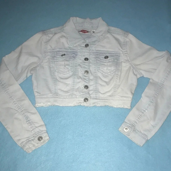 ULTRALOVE crop distressed jean long sleeve button up jacket Y2K NEW size M - Picture 1 of 8